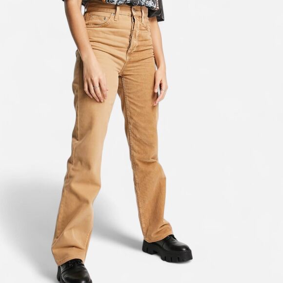 Topshop Color Block Cord Straight Jeans – Two-Tone Brown (28) - Picture 2 of 7